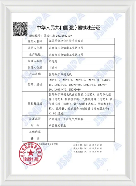 Medical Device Registration Certificate